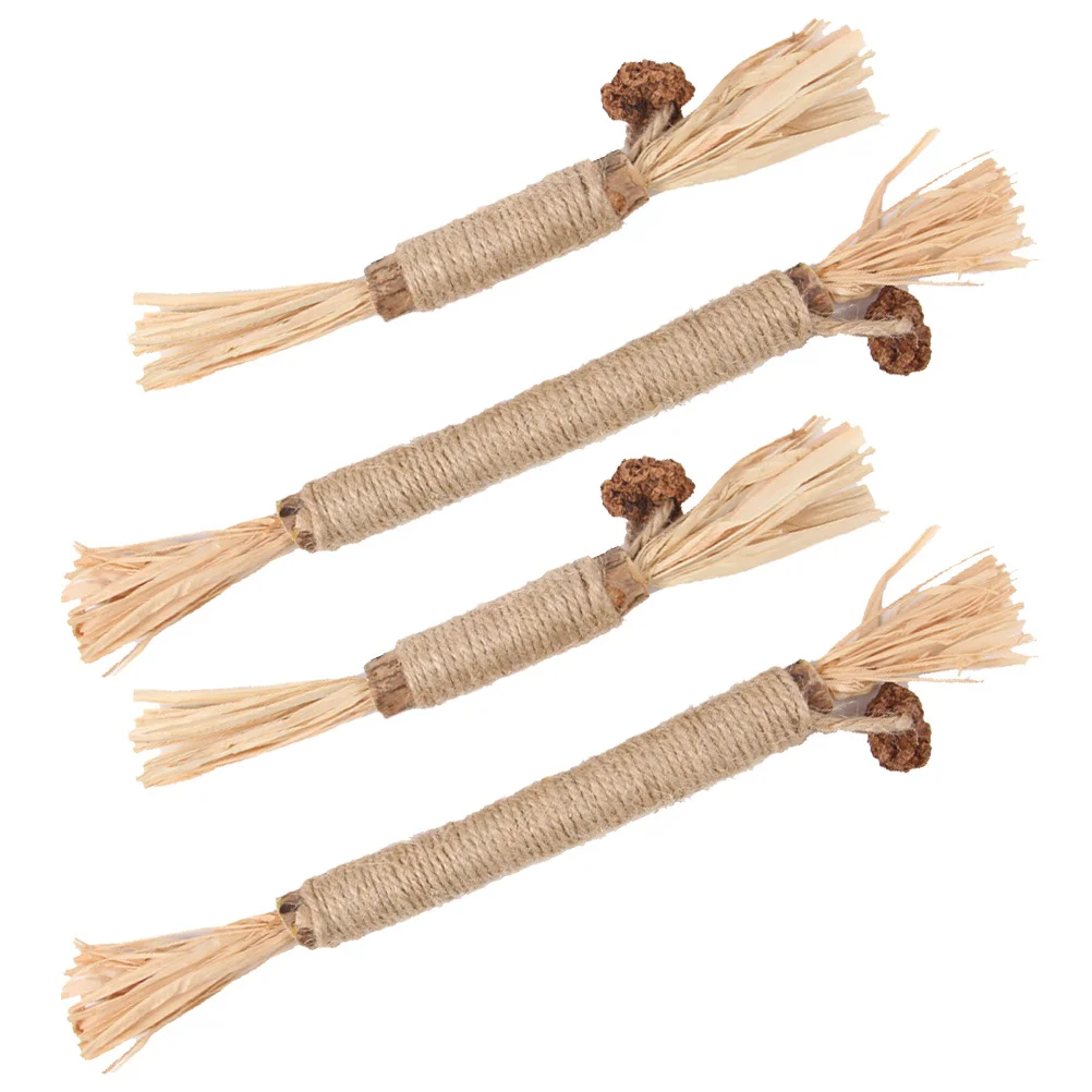 

4pcs Cat Chew Sticks For Kittens Indoor Wear-Resistant Wooden Cat Teaser Molar Kitten Supply Teething For Cats
