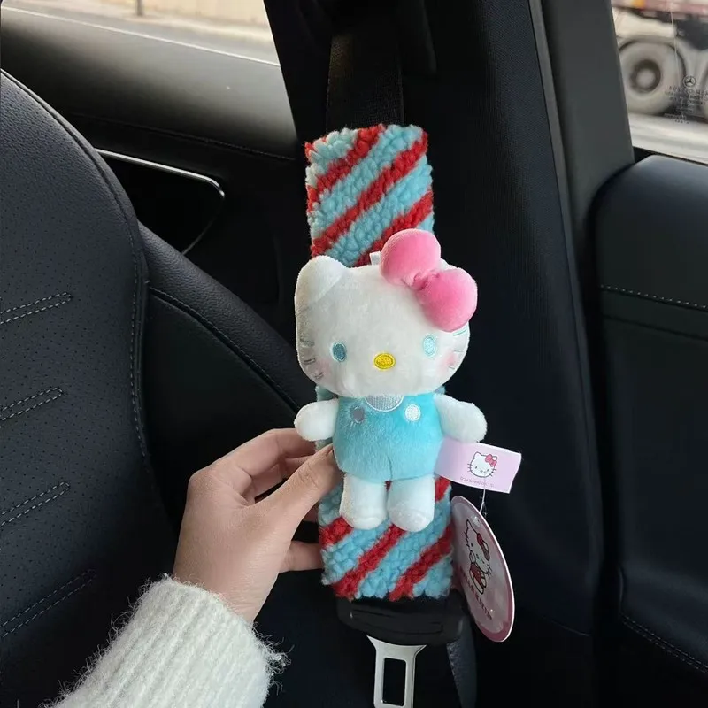 New Hello Kitty Plush Car Safety Seat Belt Shoulder Cover Kawaii Sanrios Creative Car Shoulder Padding Pad Interior Decor Gifts