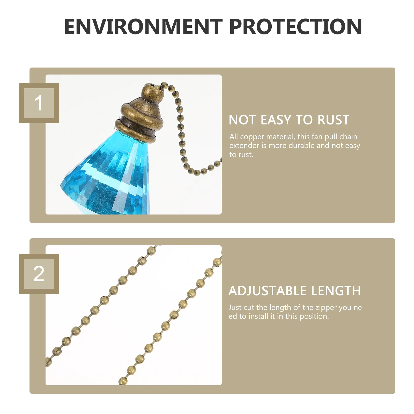 

Ceiling Fan Pull Chain Replacement with Glass Charm Extension for Light Fixtures Adjustable Length Sturdy Copper Build Easy