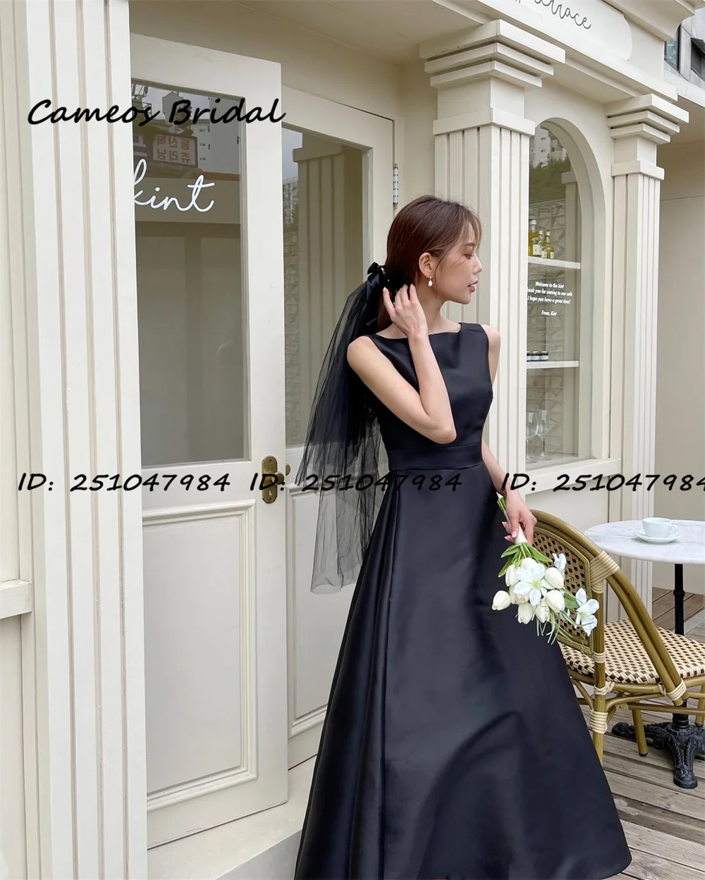 SONDR Boat Neck Korea Evening Dress Custom Made Outdoor Black Satin Wedding Formal Prom Dress Floor Length Evening Gown Bridal