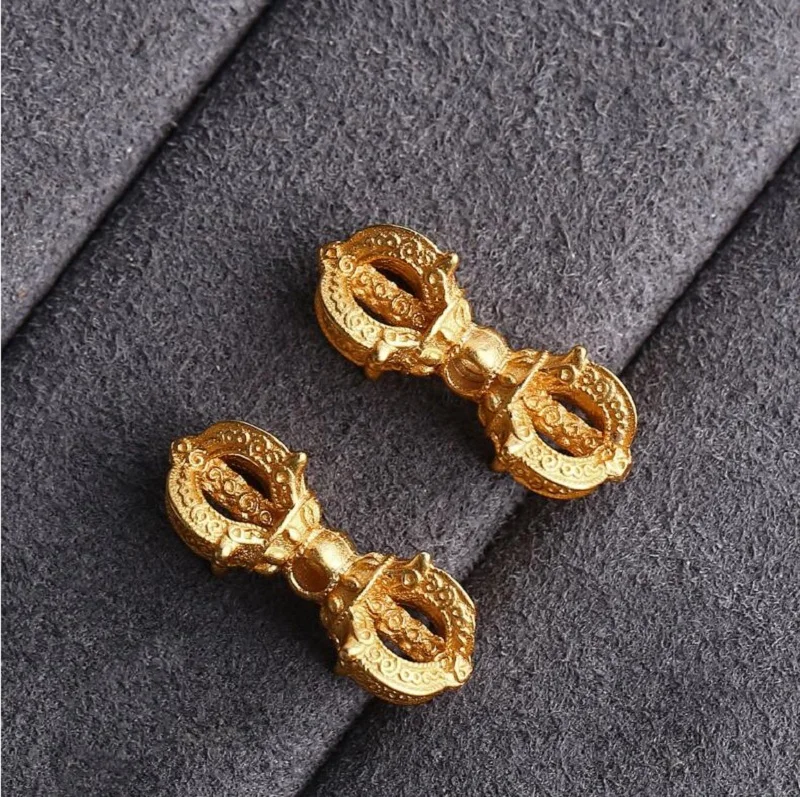 100% 925 Silver Gold-plated Tibetan Dorje Beads Buddhist Vajra Symbol Charm Jewelry Findings