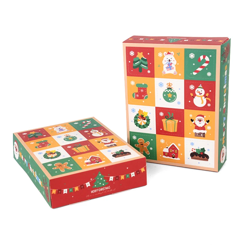 2pcs Merry Christmas Gift Box 12Grid Kids Countdown Advent Calendar Box Poked with Finger Surprise Xmas Candy Bag Navidad Decor