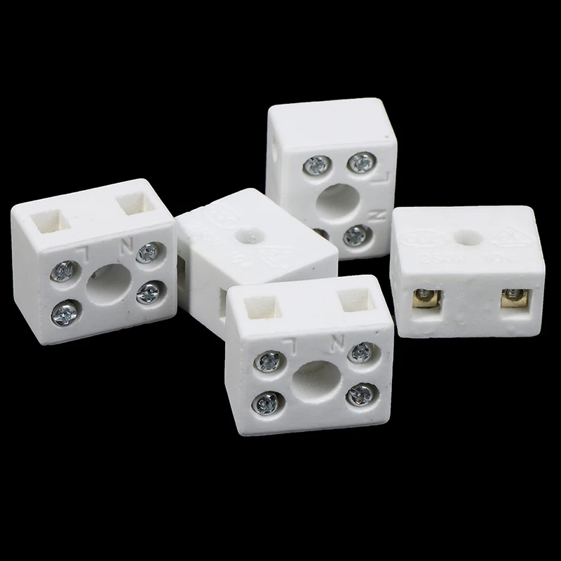 5Pcs 2 Postion 5 Hole Ceramic Wiring Terminal Block high frequency porcelain Dua