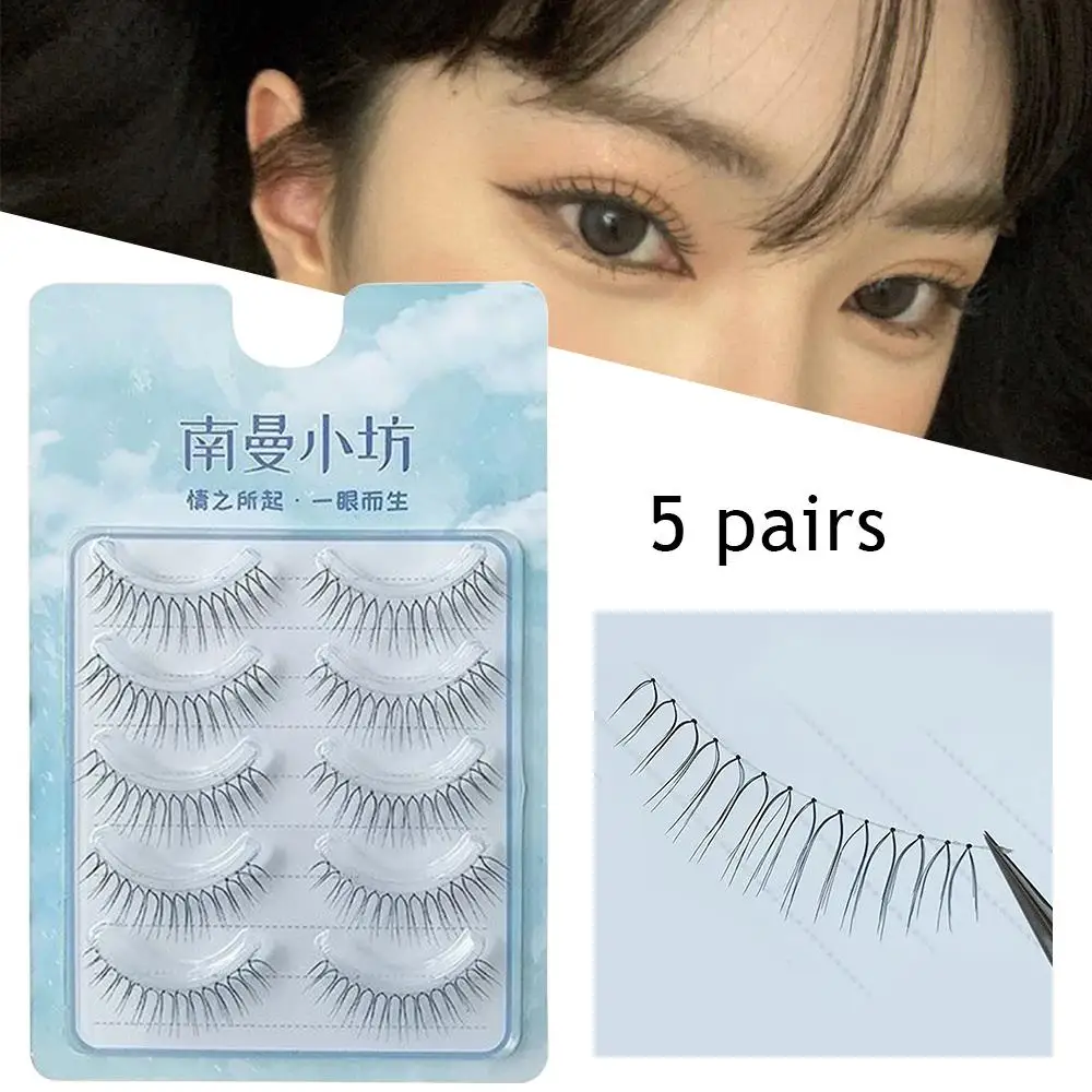 5 Pairs False Eyelashes U-shaped Lash Extension Korean Natural Wispy Transparent Stem Eyelashes Comic Eye Reusable Eye Makeup