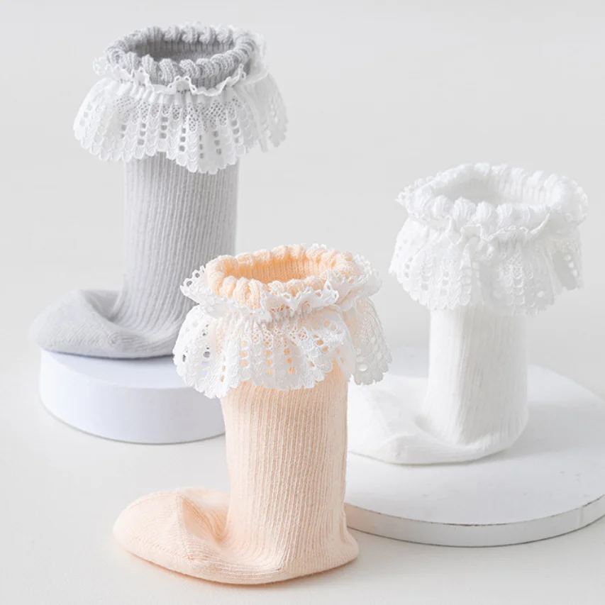 Newbron Baby Socks Sweet Cute Lace Ruffled Mid Calf Socks For 0-3Yrs Girls Spring Autumn Cotton Boneless Princess Long Stockings