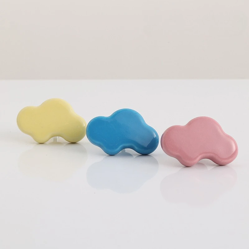 Ceramic cloud pull-handle single-hole furniture cabinet door, children's handle drawer, wardrobe door handle