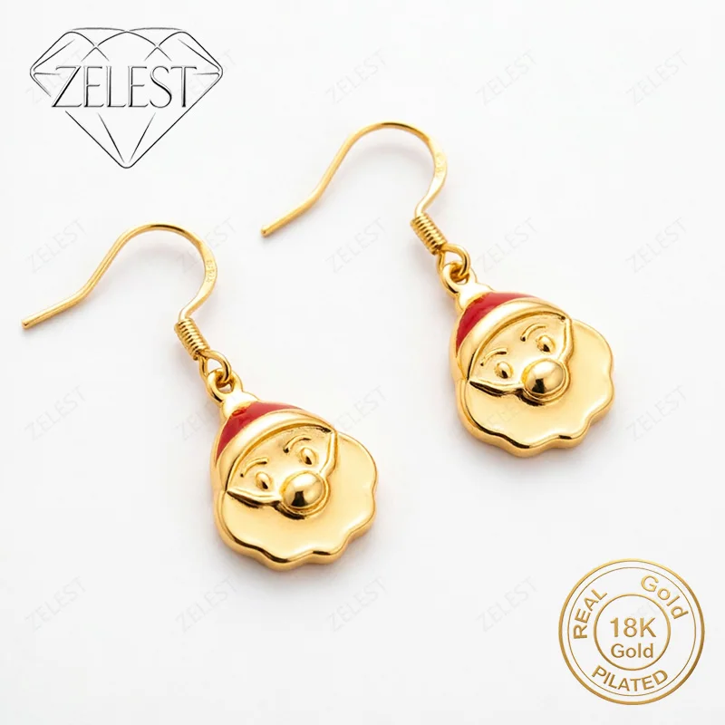 Pendientes de Plata 925 con Baño de Oro 8K de Papá Noel – Joyería Elegante para Fiestas para Mujer
