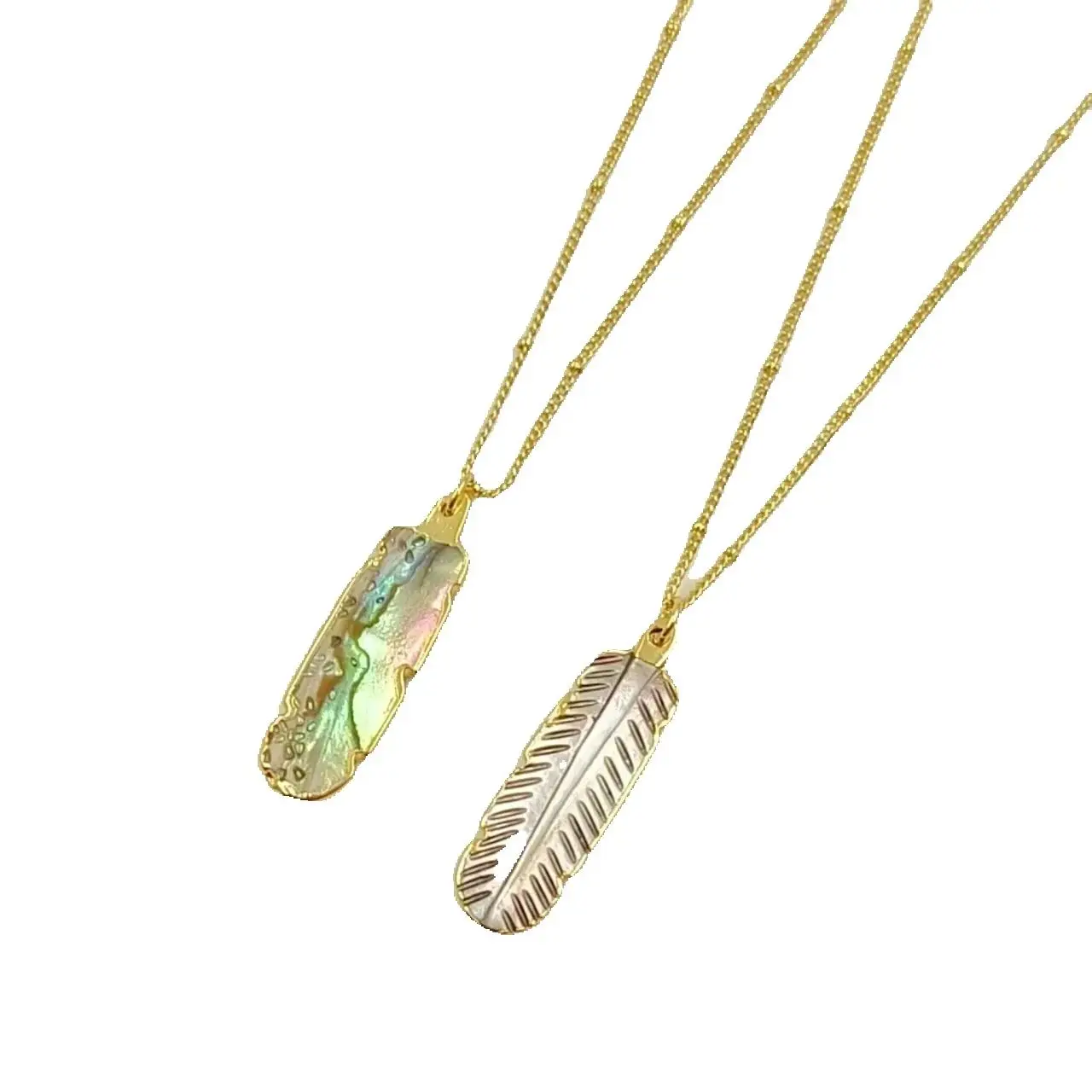 WT-N1081 WKT Beautiful Feather Shape Natural Shell In Gold Color And Multi Color Pendant Necklace Women Fashion Special Necklace