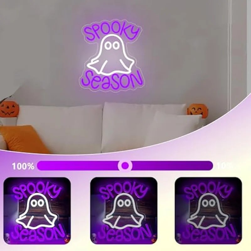 Halloween fantasma sinal de néon roxo assustador temporada iluminar sinal decoração da parede para festa de halloween casa bar homem caverna aniversário