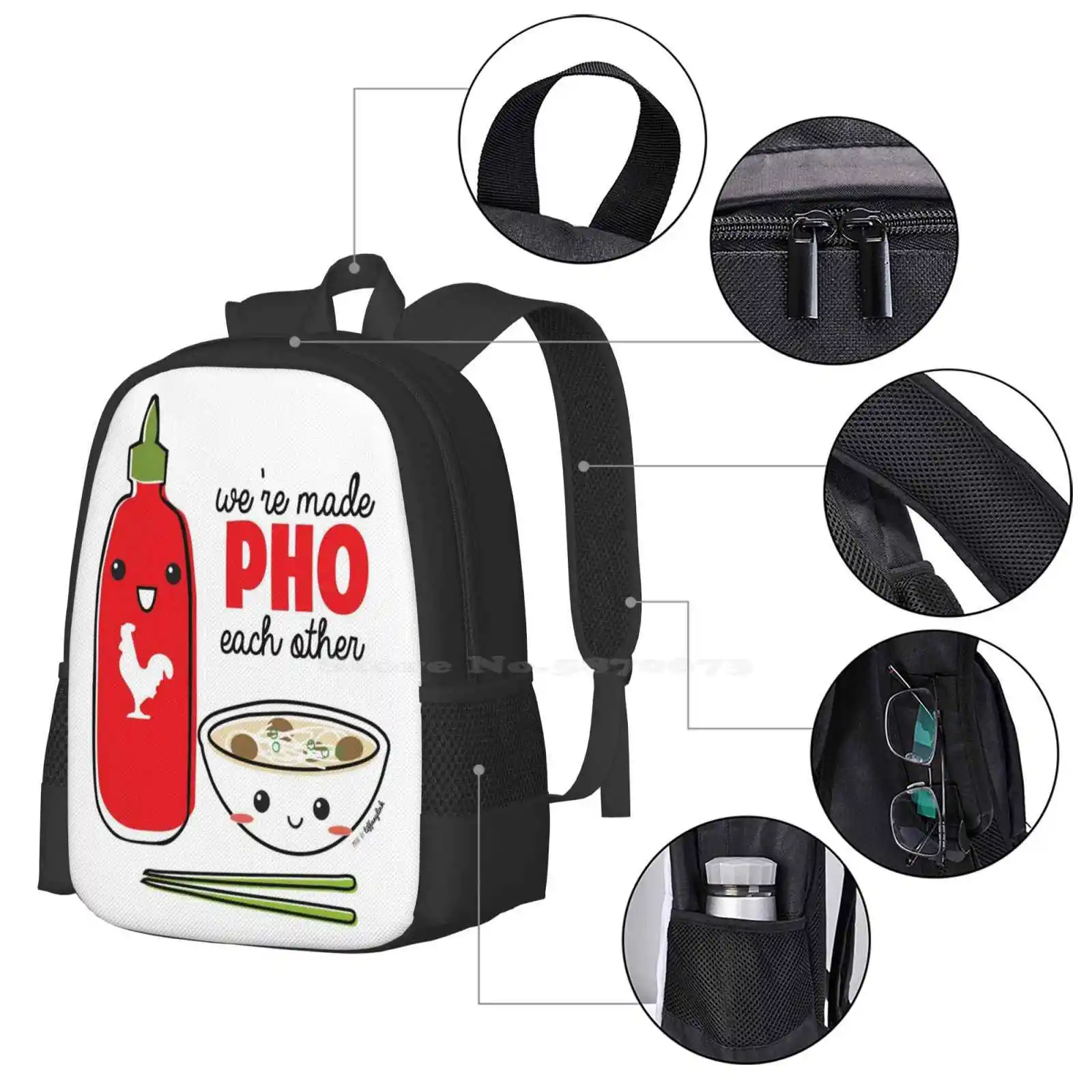 We'Re Made Pho Each Other Bag Backpack For Men Women Girls Teenage Pho Vietnamese Cute Kawaii Food Punny Siracha Yummy Rawr