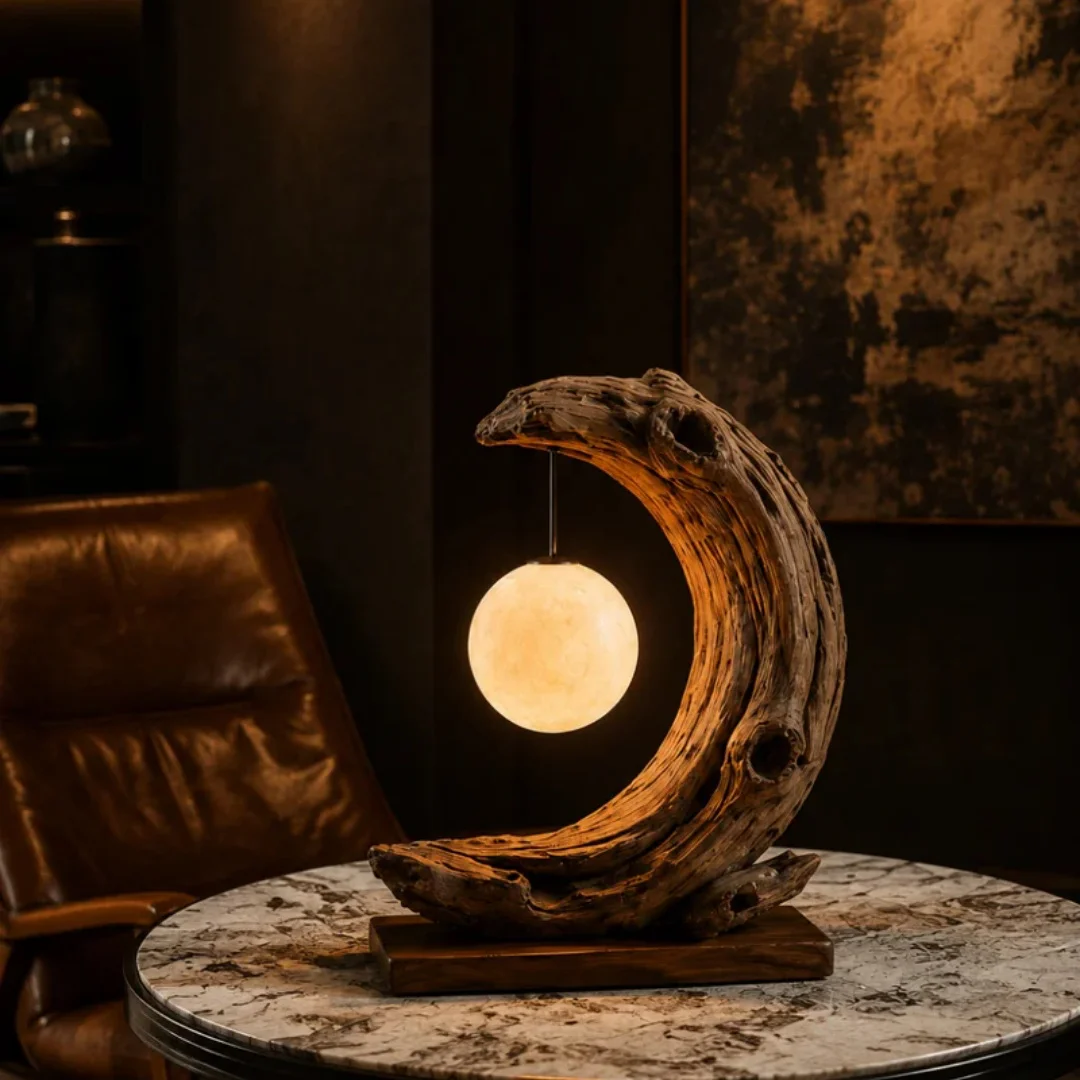 Natural Deadwood Crescent-shaped Wood Carving Table Art Decoration With Agate Balls Wooden Handicrafts Home Decorations
