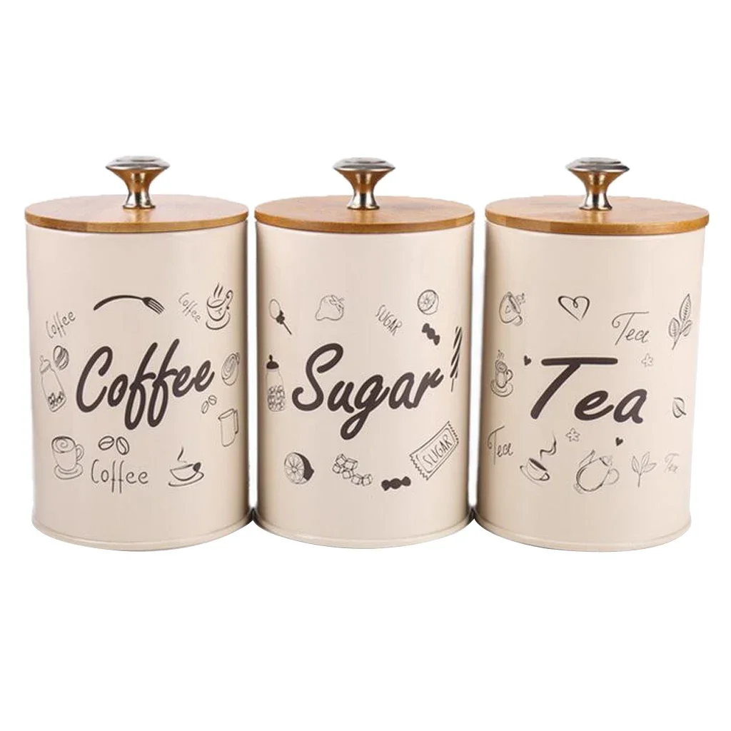 Kitchen ,sugar/coffee/tea Kitchen Storage Candy Home 3pcs/set Cans Iron Box Jars Storage Canisters Sealed Metal Organizer ,