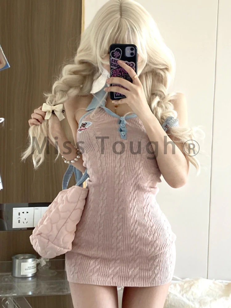 Autumn Japanese Kawaii Two Piece Set Women French Elegant Sleeveless Dress Suit Female Sweet Slim Dress + Korea Casual Cardigans