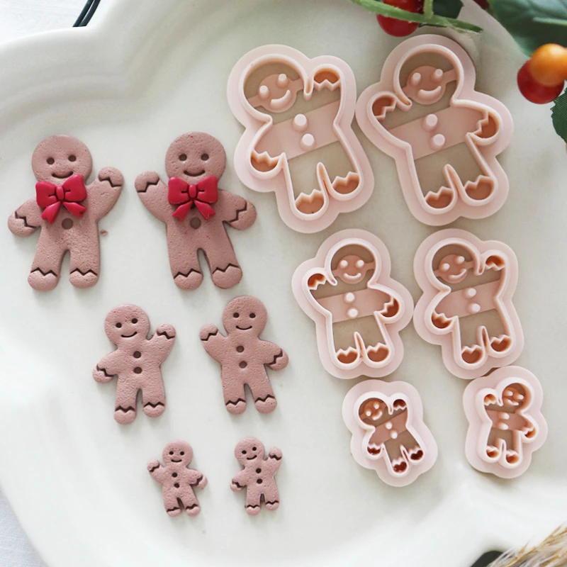 2 unidades/par série de natal figura de pão de gengibre cortadores de argila de polímero gengibre homem cerâmica cock brincos broche moldes de incisão fina