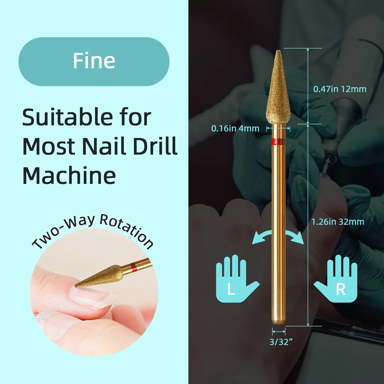 4mm longo bud cutícula limpa prego broca, titânio russo diamante pele morta prego bits ferramenta de acessórios de limpeza de unhas
