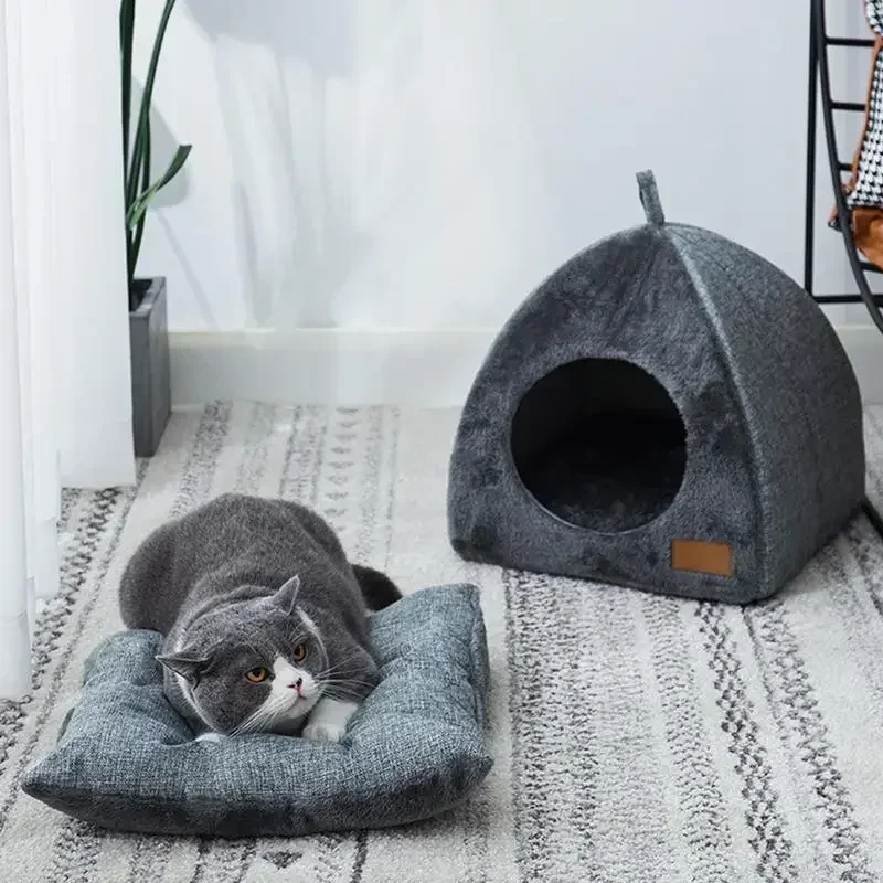 Cuddler Cat Bed Nest Pets Cave Burrow Warm For Igloo Triangle Puppy House Sleeping Bag