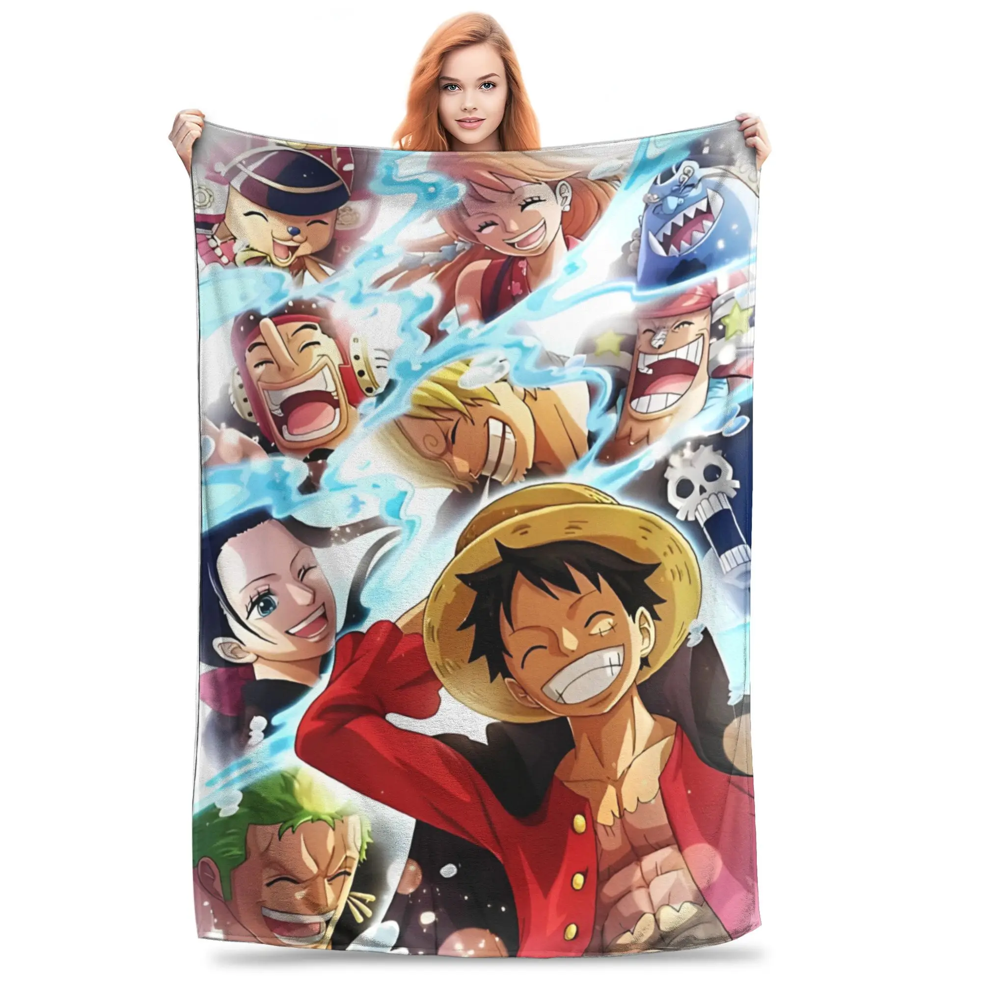 

Super Soft Luffy One Piece Throw Blanket Premium Flannel Fleece Lightweight Bed Blanket Fuzzy Plush Blankets All Season Use