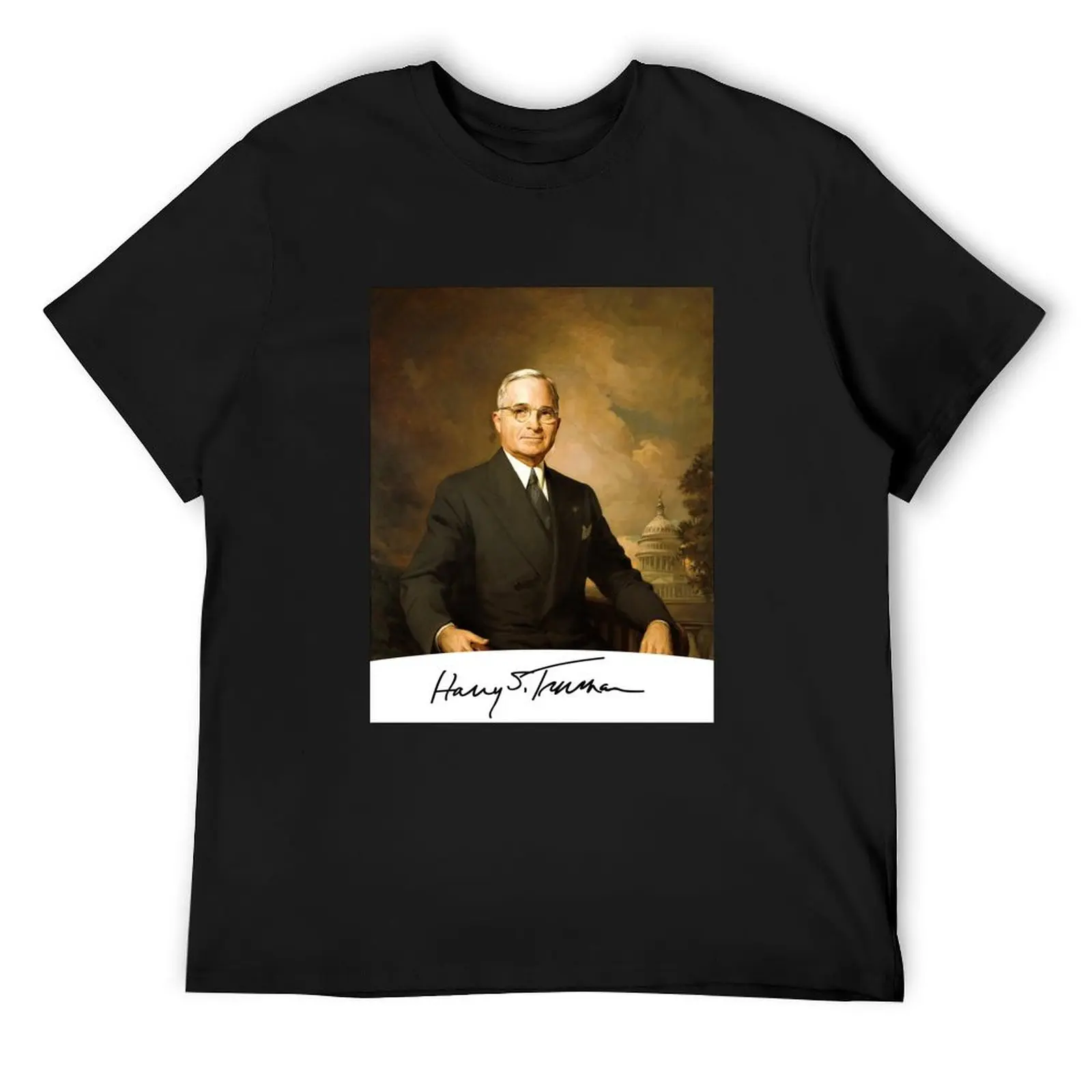 

Harry Truman Signature Portrait T-Shirt blue archive cute tops korean fashion vintage anime shirt mens t shirts top quality