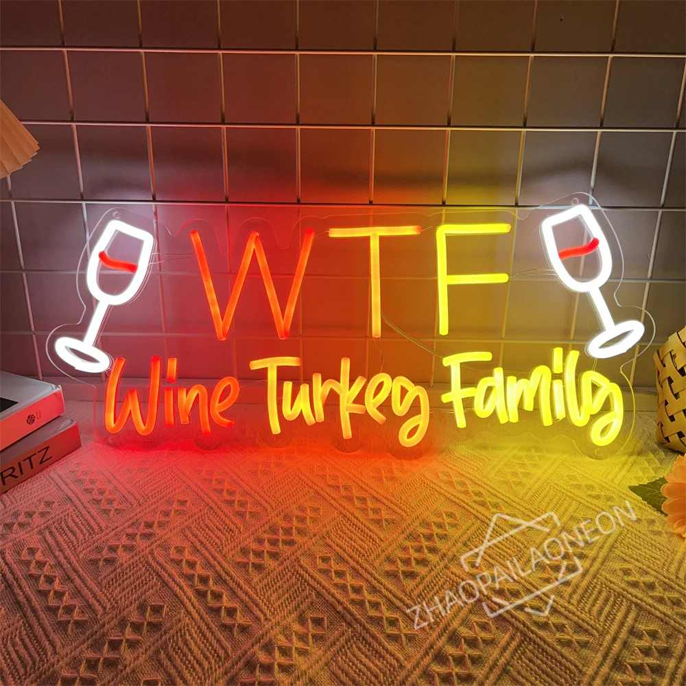 WTF Wine Turkey Family Neon Led Sign Bar Party Neon Lights Wall Art Decoration Room Decor Bedroom Night Lights Neon Lamps