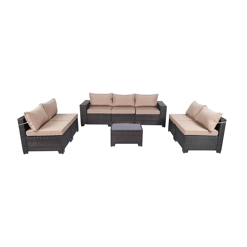

Sofa Beds Free Shipping,7 Pieces Set, Sectional Conversation Sofa Manual Weaving Rattan Patio Sofa Back, Garden Furniture Set