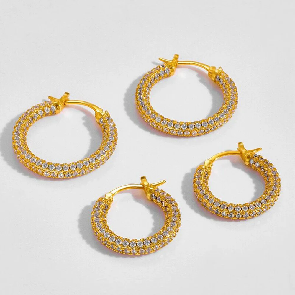 

14K Gold Plated Cubic Zirconia Hoop Earrings, Small CZ Huggie Hoops for Women