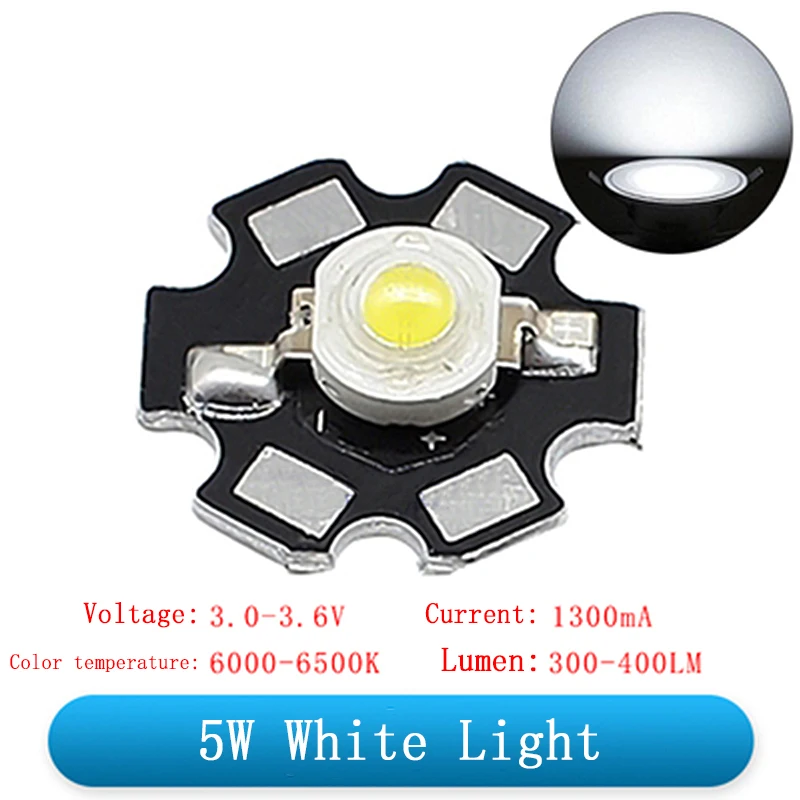 Grânulos de LED de alta potência, espectro completo, branco puro, quente, estrela preta, dissipador de calor PCB, substrato de alumínio, luzes DIY, 1W, 3W, 5W, 20mm