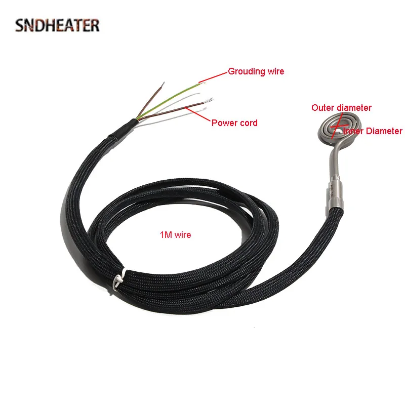 SNDHEATER Electrical Circle Hot Runner Heater Element 220V High Temperature Heat Mosquito Coil Type with Ground Wire 1M 304SUS