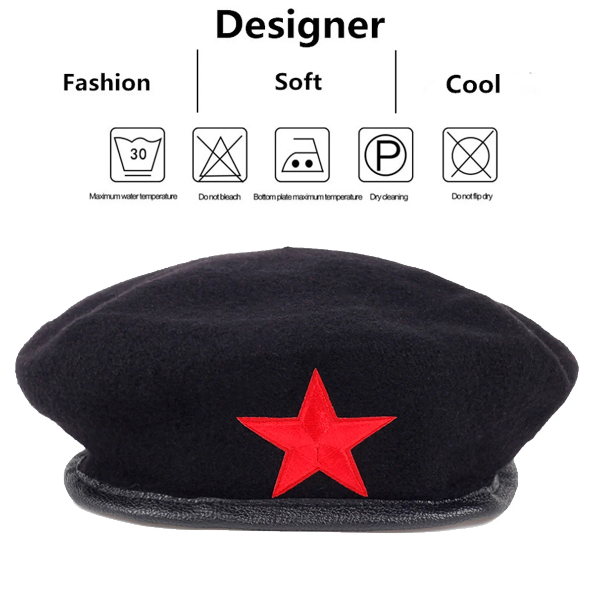 Unisex Five Pointed Star Sticker Beret Men Women Painters Hats Autumn Winter Warm Berets Flat Caps