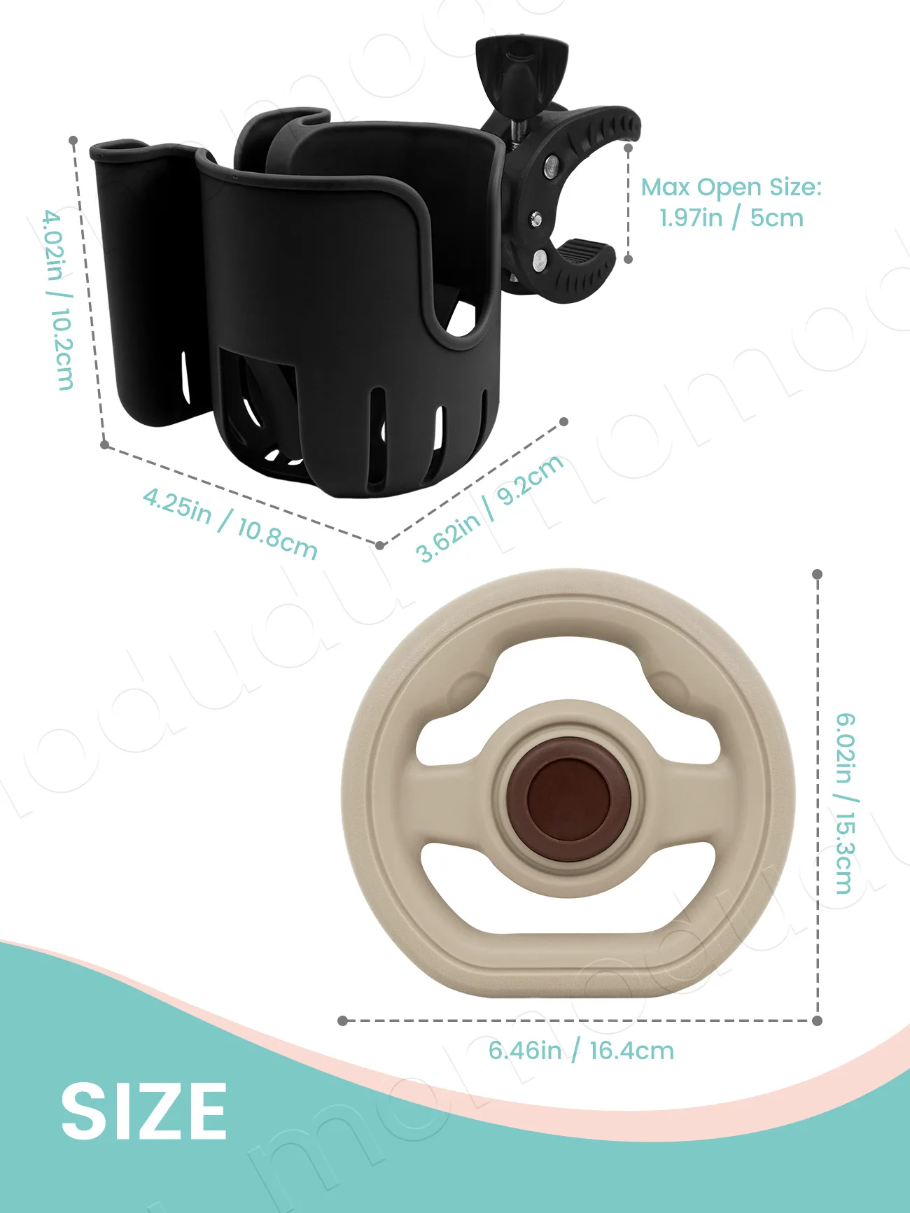 360° Rotating Baby Stroller Steering Wheel with Horn Sound & 2-in-1 Universal Cup Phone Holder Set, Stroller Accessories