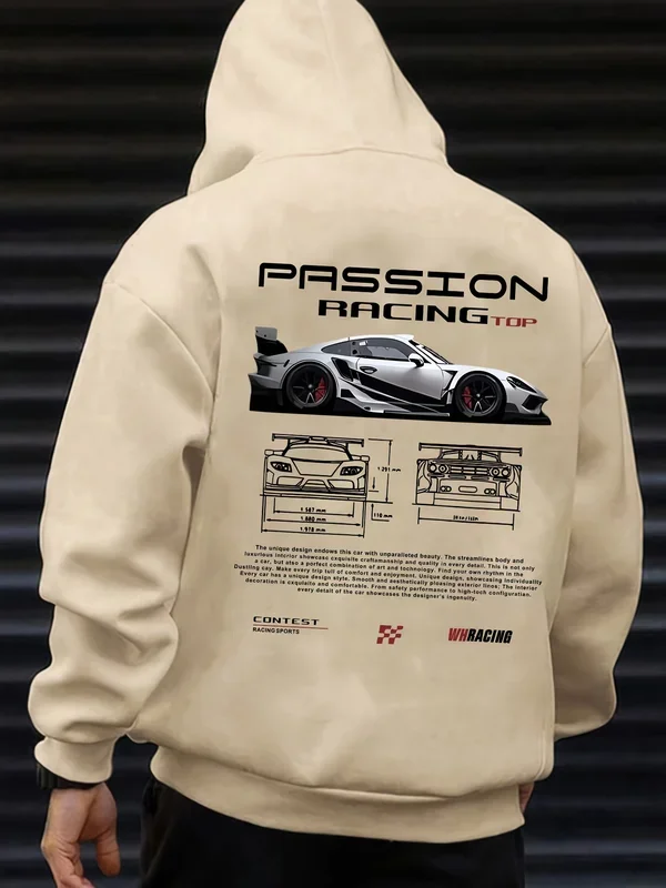 2026 Popular Digital Pattern Men's Hooded Sweatshirt Car-Themed Design American-Style Casual Sports Long-Sleeved Shirt