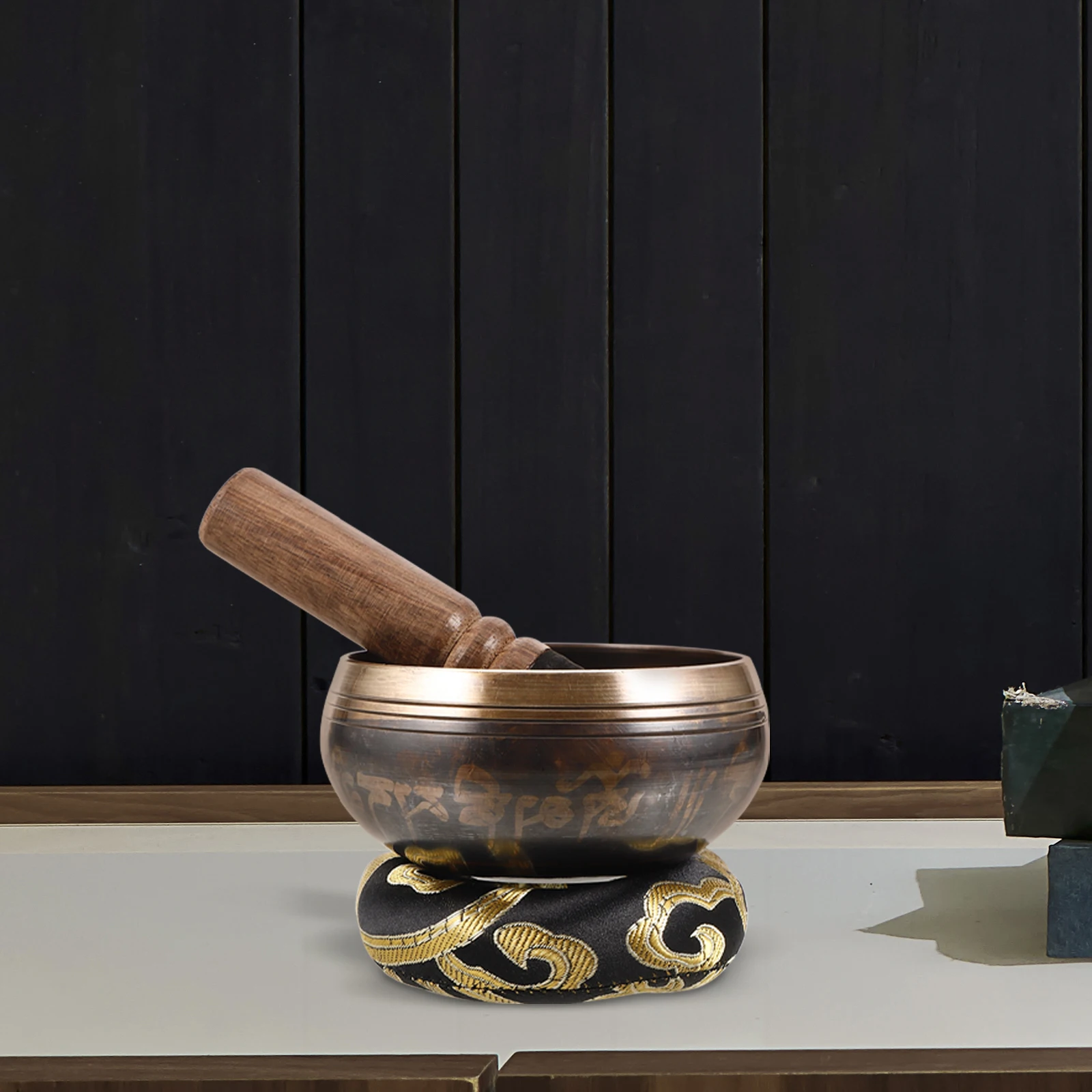 

1 Set Tibetan Singing Bowl Meditation Set Copper Sound Bowl Wooden Mallet Accessory Decorative Multi-Function