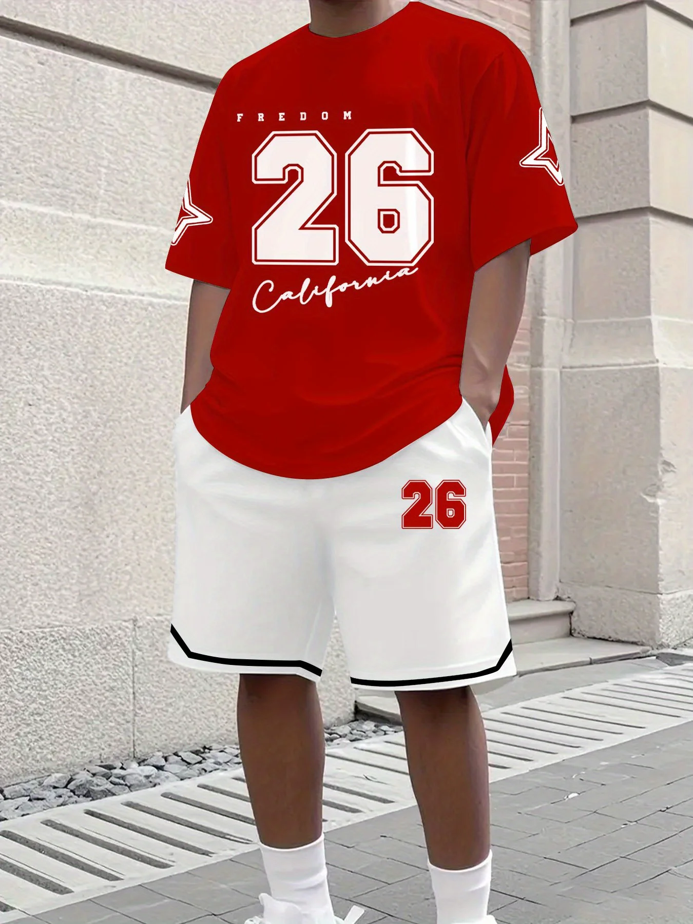 

The 2025 Summer new 3D No. 26 digital letter printed men's sportswear set is retro casual and fashionable