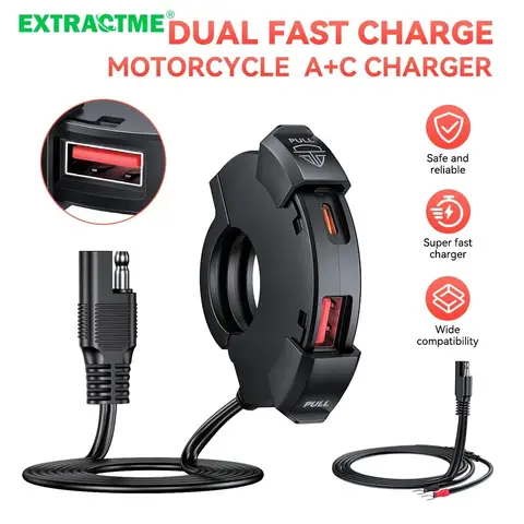 Extractme Motorcycle Phone Charger Ultra-Narrow Dual USB Type C 30W PD&Quick Charge 3.0 Waterproof Motorcycle USB Port for Phone