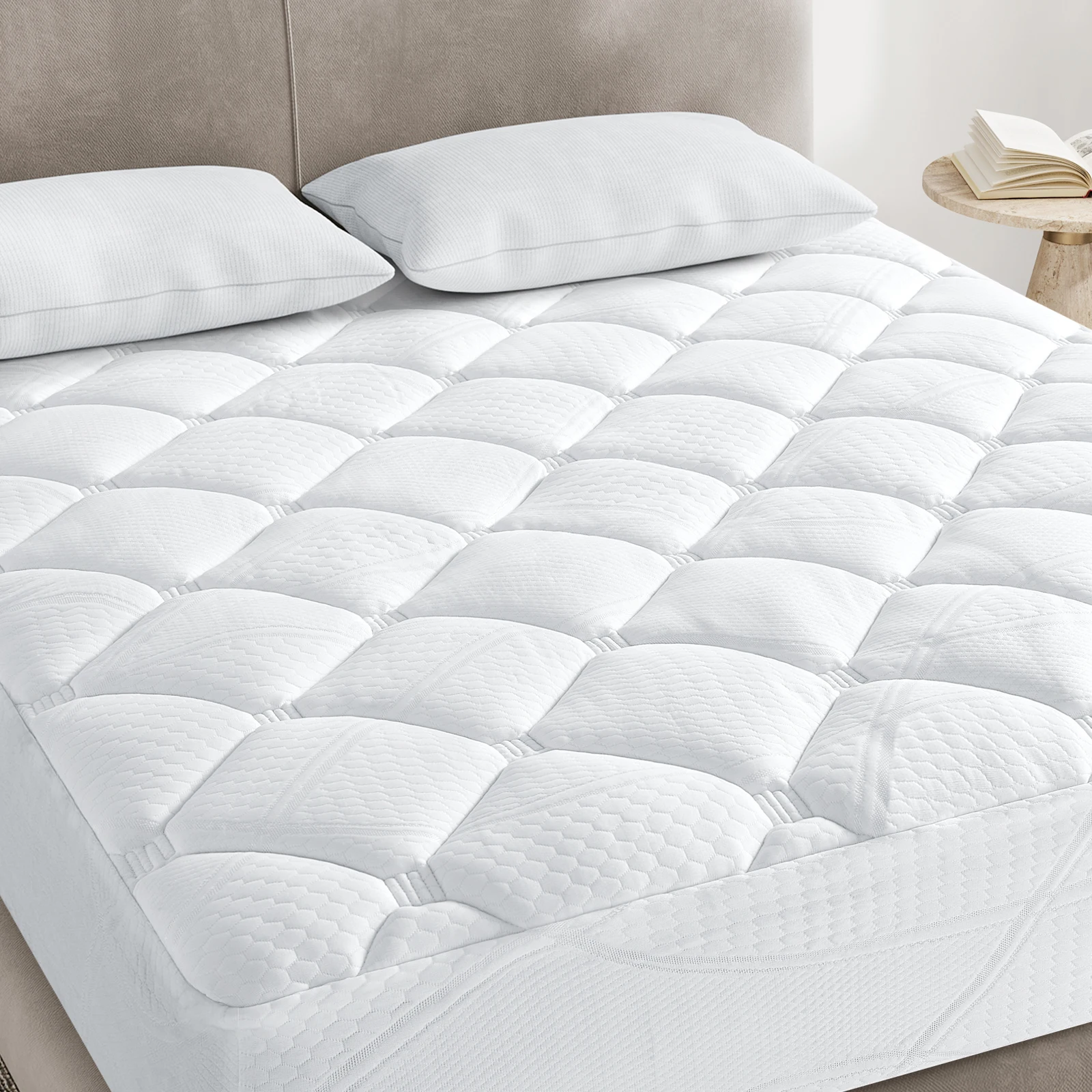 Surmatelas 4cm INRE, Confort Optimal-Moelleux, Anti-acarien, Respirant-pour Matelas 2 Places-Lavable