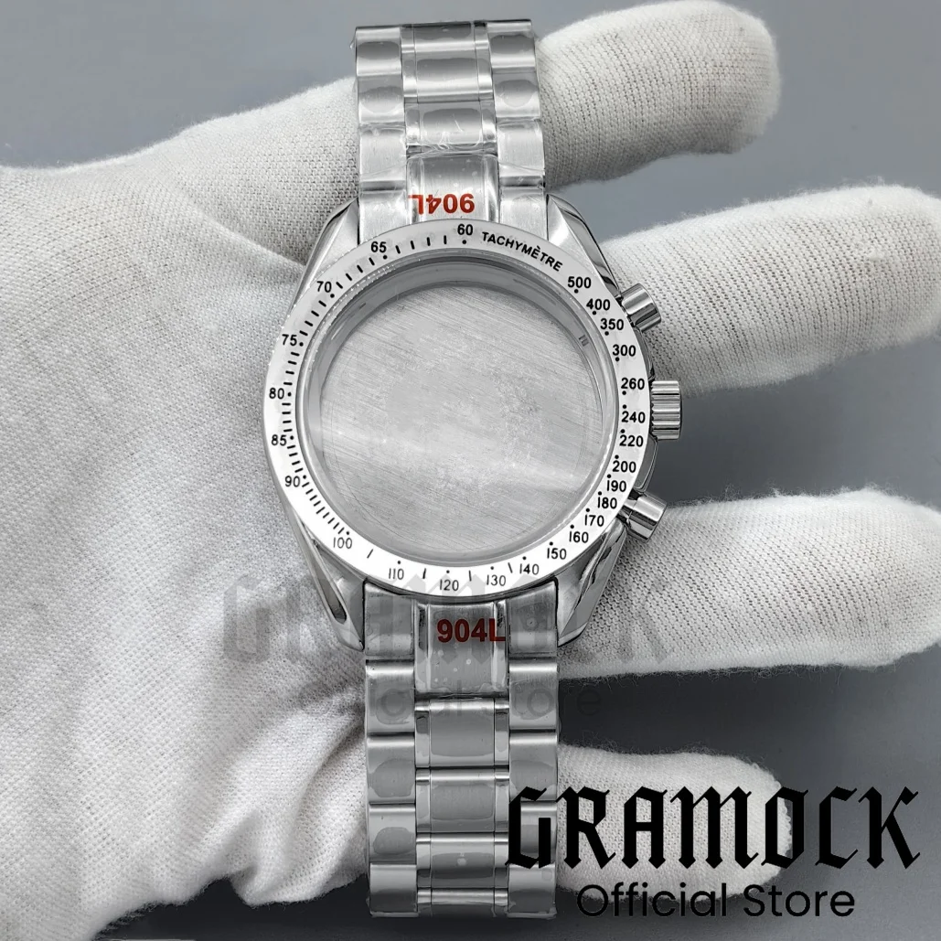GRAMOCK 40 мм серебряный фиксированный корпус из нержавеющей стали с хронографом и браслетом, подходит для кварцевого механизма VK63 VK64 VK67 VK68