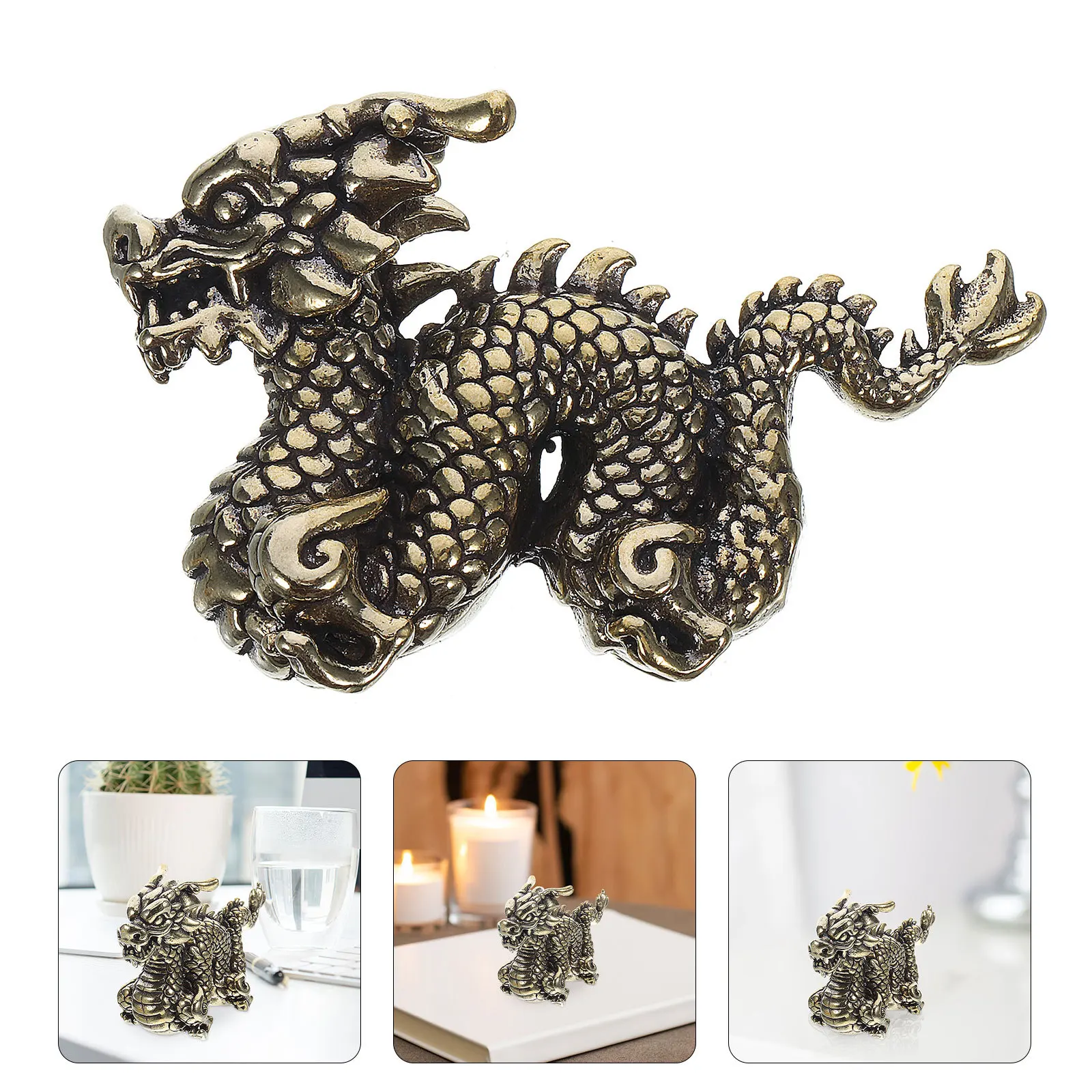 

Brass Fengshui Dragon Statue Chinese Zodiac Decor Desktop Dragon Ornament Attract Wealth Fortune Lucky Table Decor