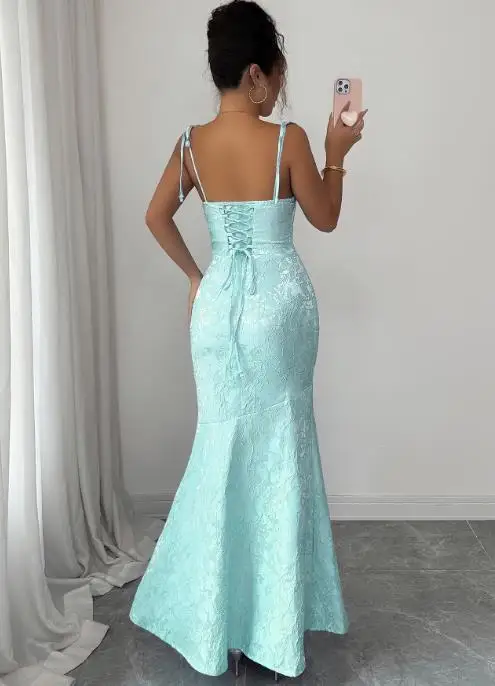 ชุดเดรสทรงเมอร์เมดสายเดี่ยวผ้าลูกไม้สำหรับผู้หญิง ดีไซน์ผูกไหล่เก๋ไก๋ ให้ลุคสง่างาม