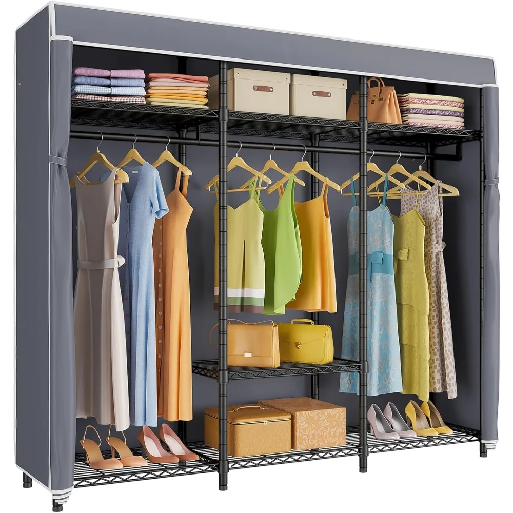 

V30C Clothes Rack with Cover, Heavy Duty Garment Rack with Oxford Fabric Cover, Portable Closet with Adjustable Shelves