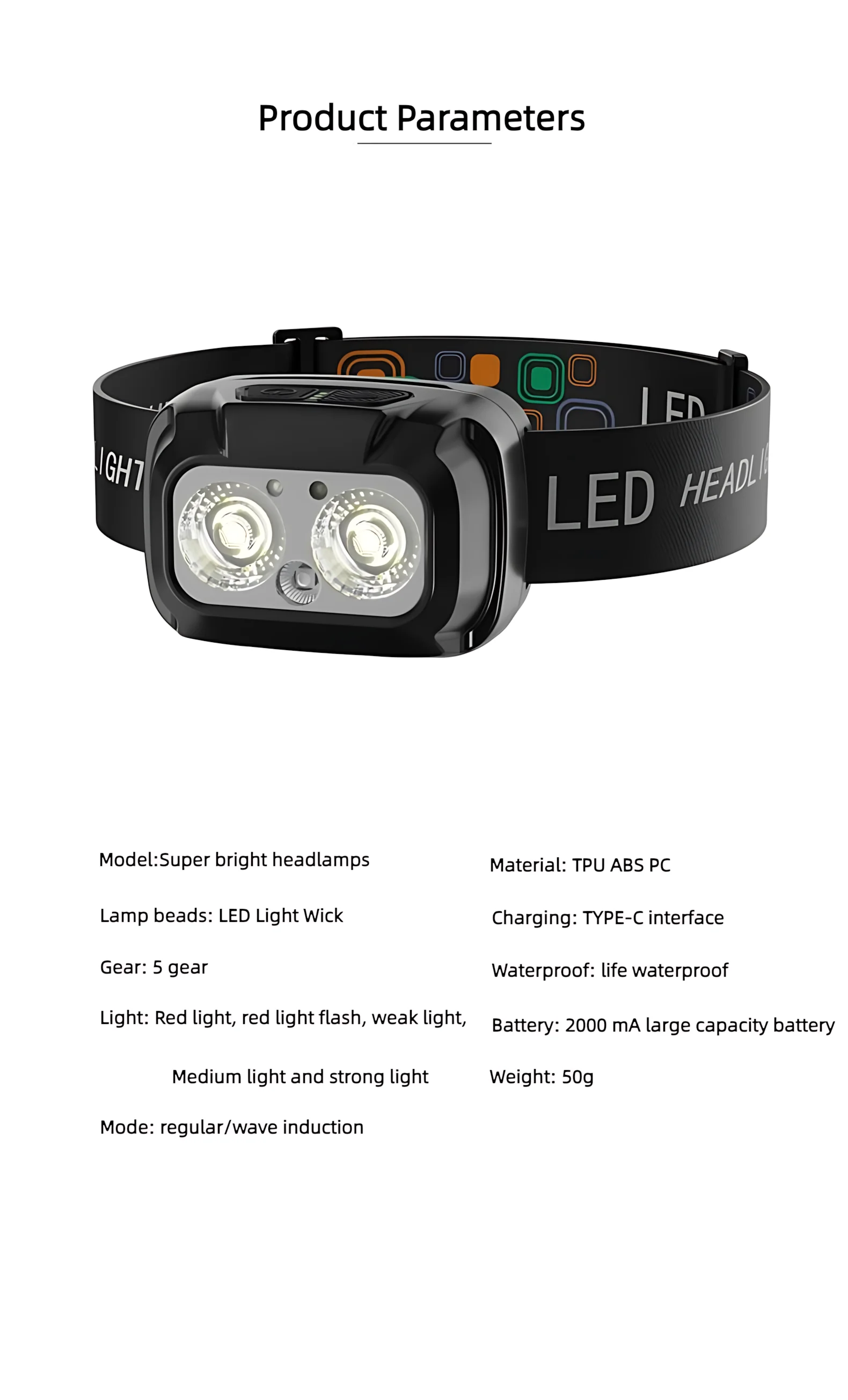 Lanterna de Cabeça para Pesca 1300 Lúmens, Controle por Gestos Mãos Livres, Alcance 150m, 2000mAh Recarregável USB-C, 5 Modos para Pesca Noturna Camping Ar Livre