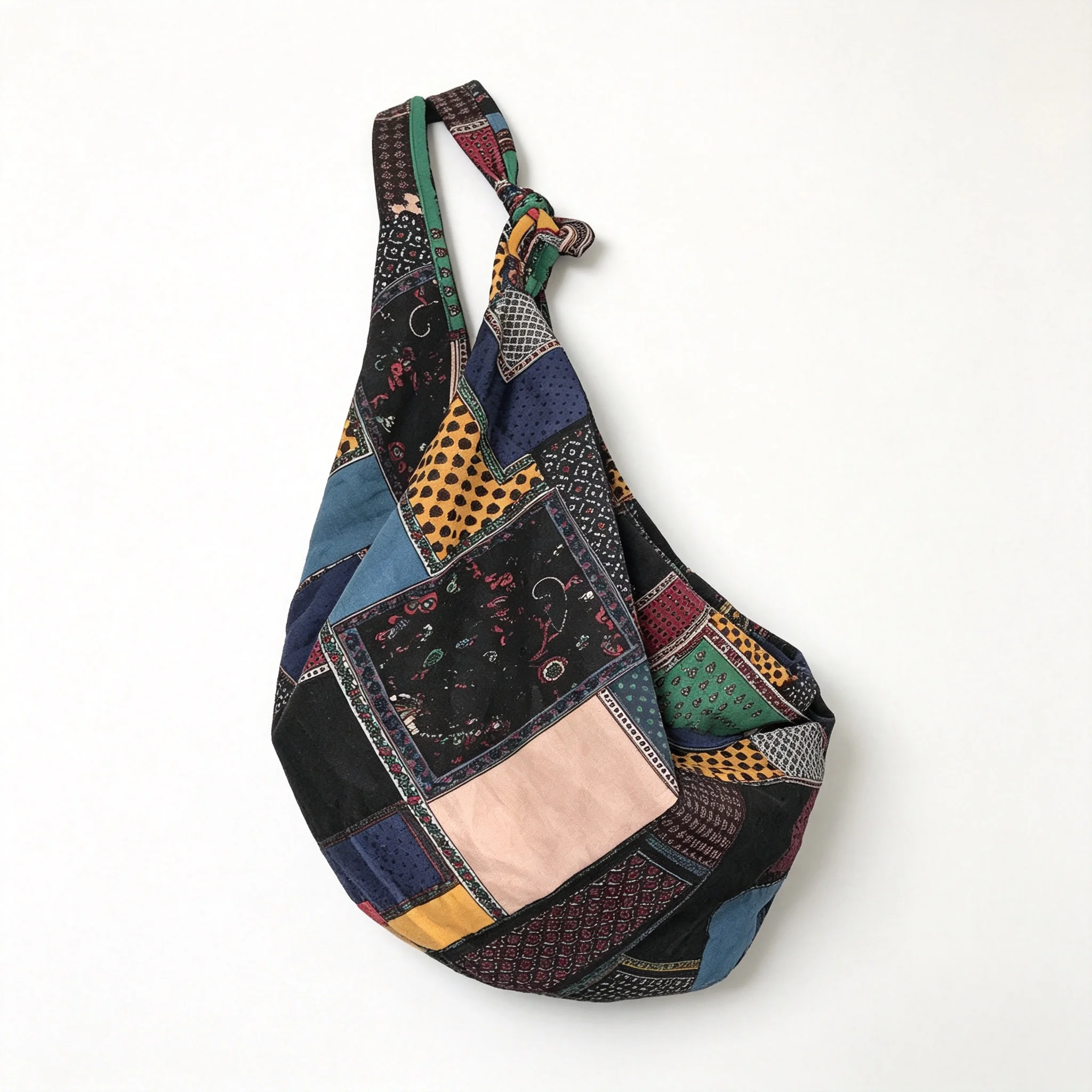 Brown Colorful Boho Ethnic Patchwork Canvas Crossbody Vintage Colorful Hobo Shoulder Bag Large Capacity Sling Backpack For Women