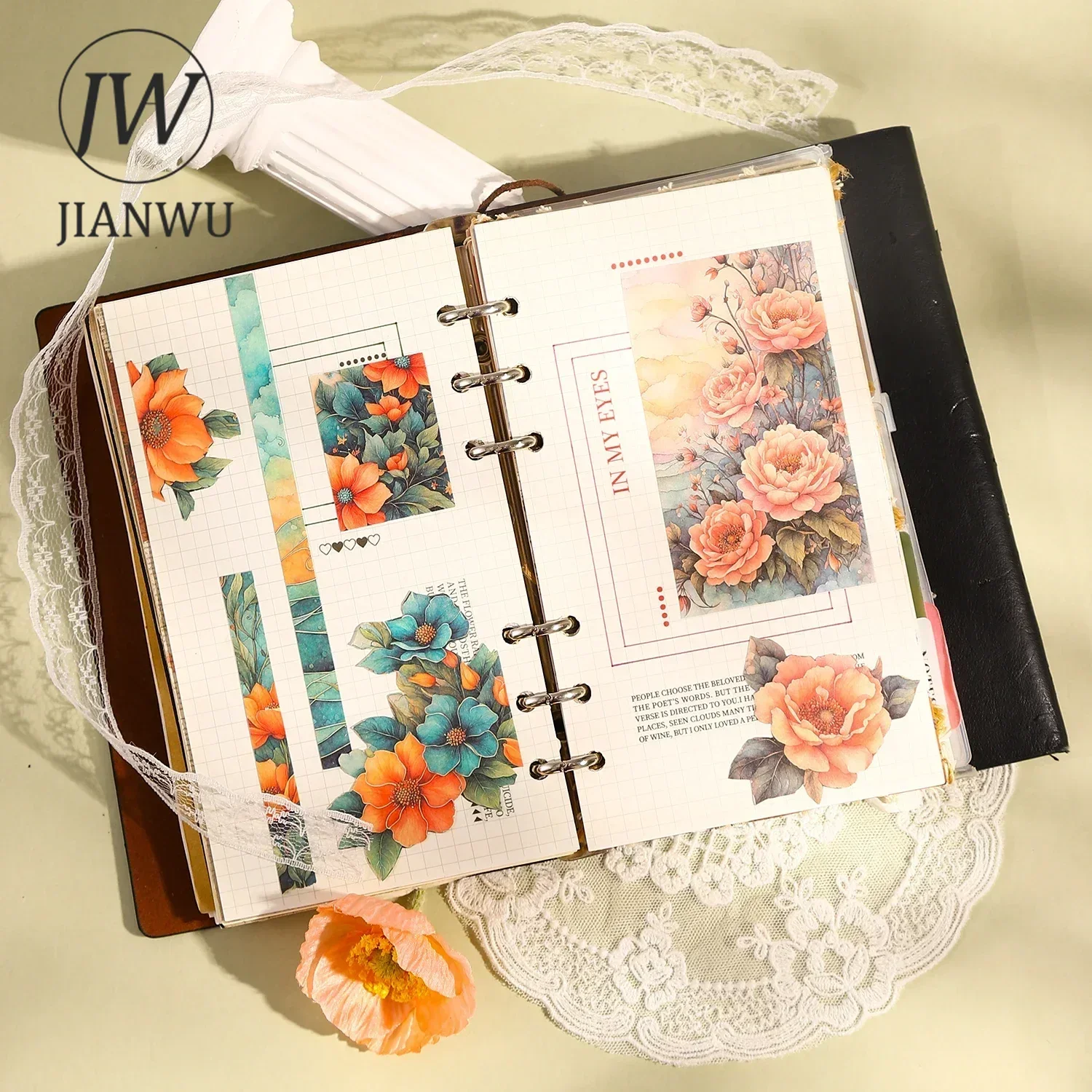 JIANWU Flower Shadow Frame Series Vintage Border Collage Material Paper Creative DIY Junk Journal Scrapbooking Stationery