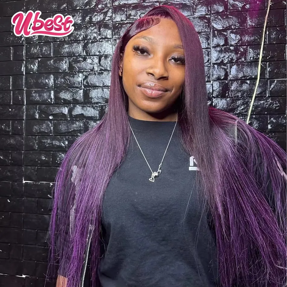 

Ubest 13X6 Transparent Lace Front Wigs Straight Human Hair Dark Purple Colored 5X5 Lace Closure Wig Pre Plucked For Black Women