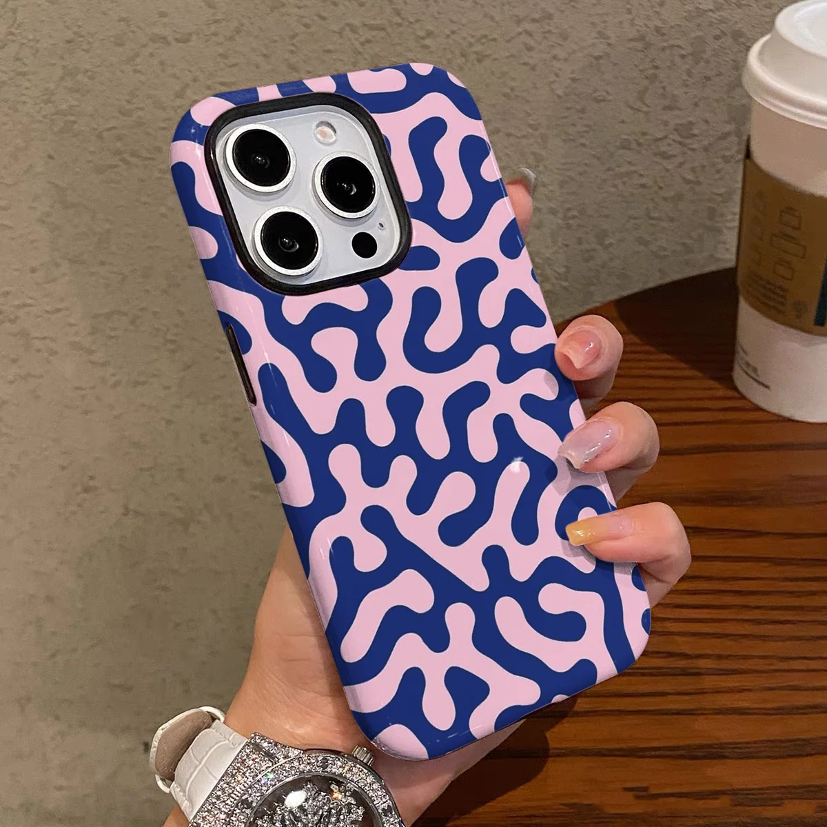 Fashionable Blue abstract design pattern Film-two-in-one Phone Case, Suitable for iPhone 17, 16, 15, 14, 13, 12, 11, etc.