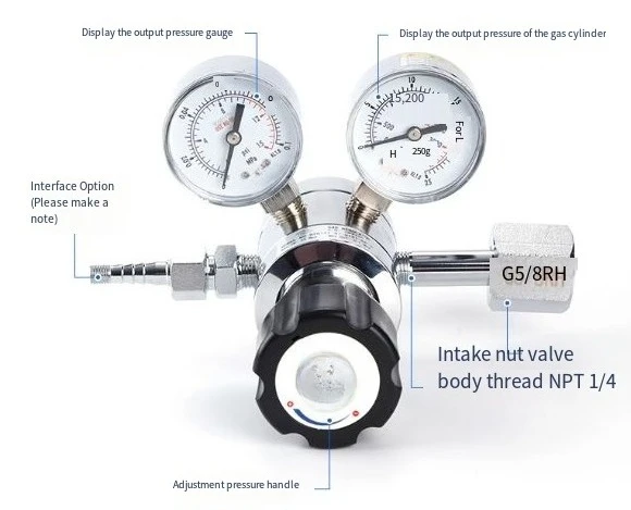 two-stage pressure reducing valve, helium, argon, carbon dioxide, pressure，For BXPure copper nitrogen pressure reducing valve