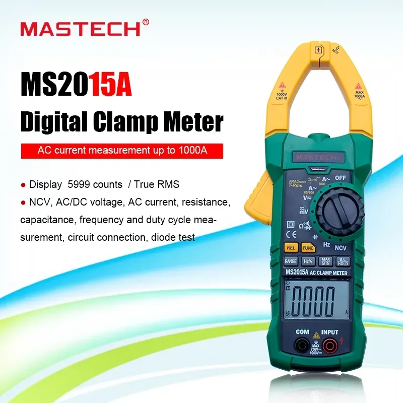 MASTECH MS2015A Digital Clamp Meter Multimeter Professional AC 1000A Current Voltage Tester T-RMS Capacitor Frequency NCV Meter