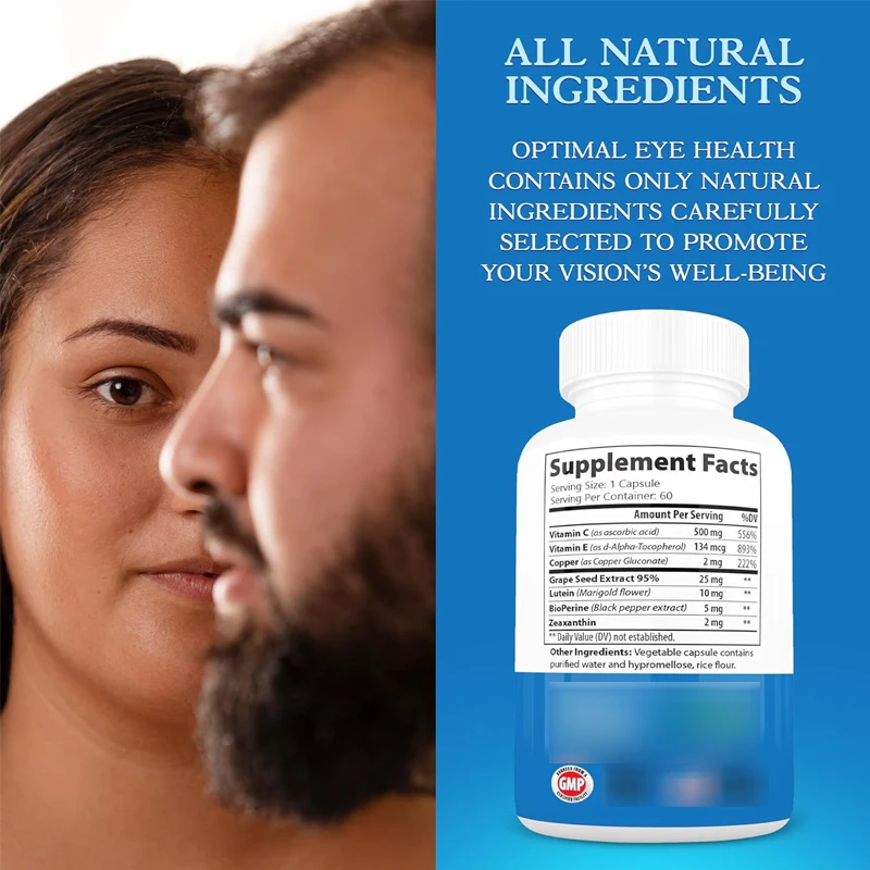 Eye health vitamin and mineral supplements, including vitamin C and E, lutein, and zeaxanthin supplements