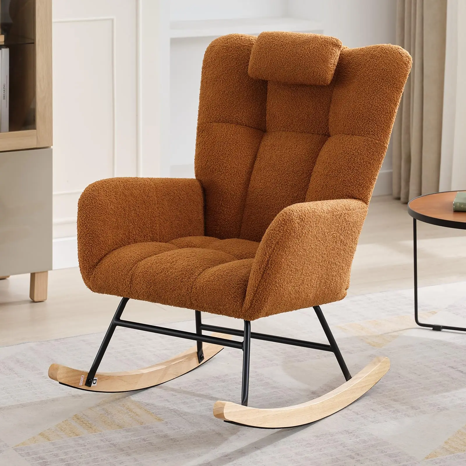 Sillón mecedora tapizado moderno para guardería, sillón deslizante de respaldo alto, sillón individual con bolsillo lateral para habitación de bebé o sala de estar