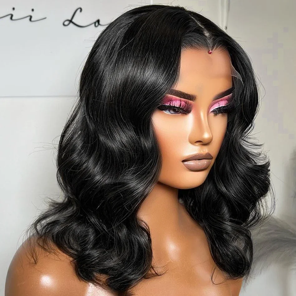 Soft Short Bob Black Body Wave 5x5 Silk Base Jewish Human Hair Wigs With Baby Hair HD Lace European Hair Glueless Preplucked