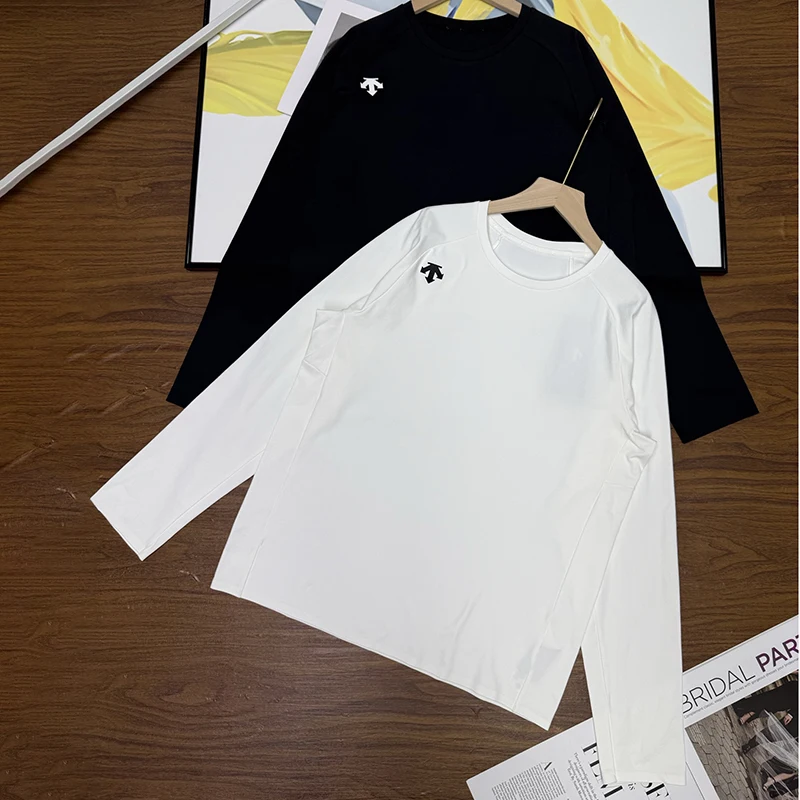 Solid color bottoming shirt for men and women round neck long-sleeved tops 2026 autumn fashion new style DESCENTE
