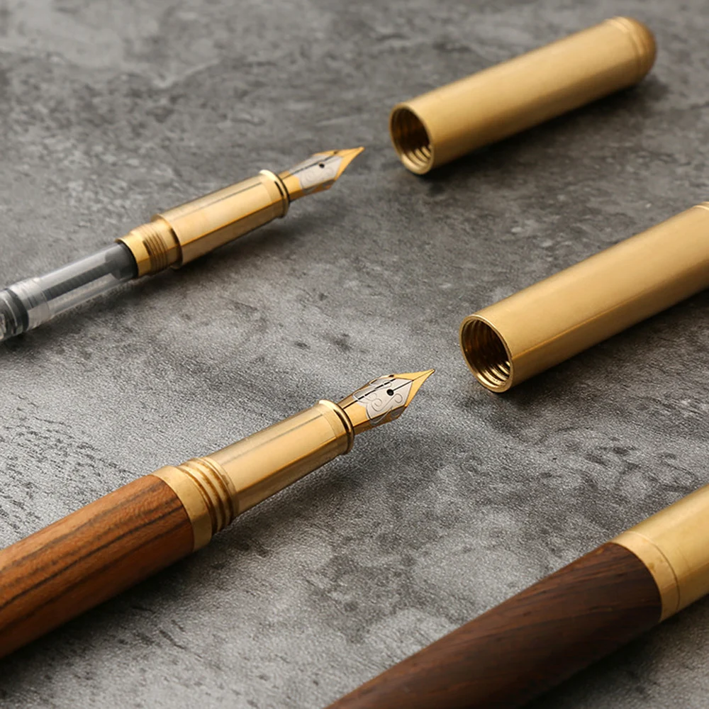 Luxury Brand Wood Fountain Pen 0.5mm Fine Nib Calligraphy Pens Writing Metal Wooden Gifts Stationery Office School Supplies